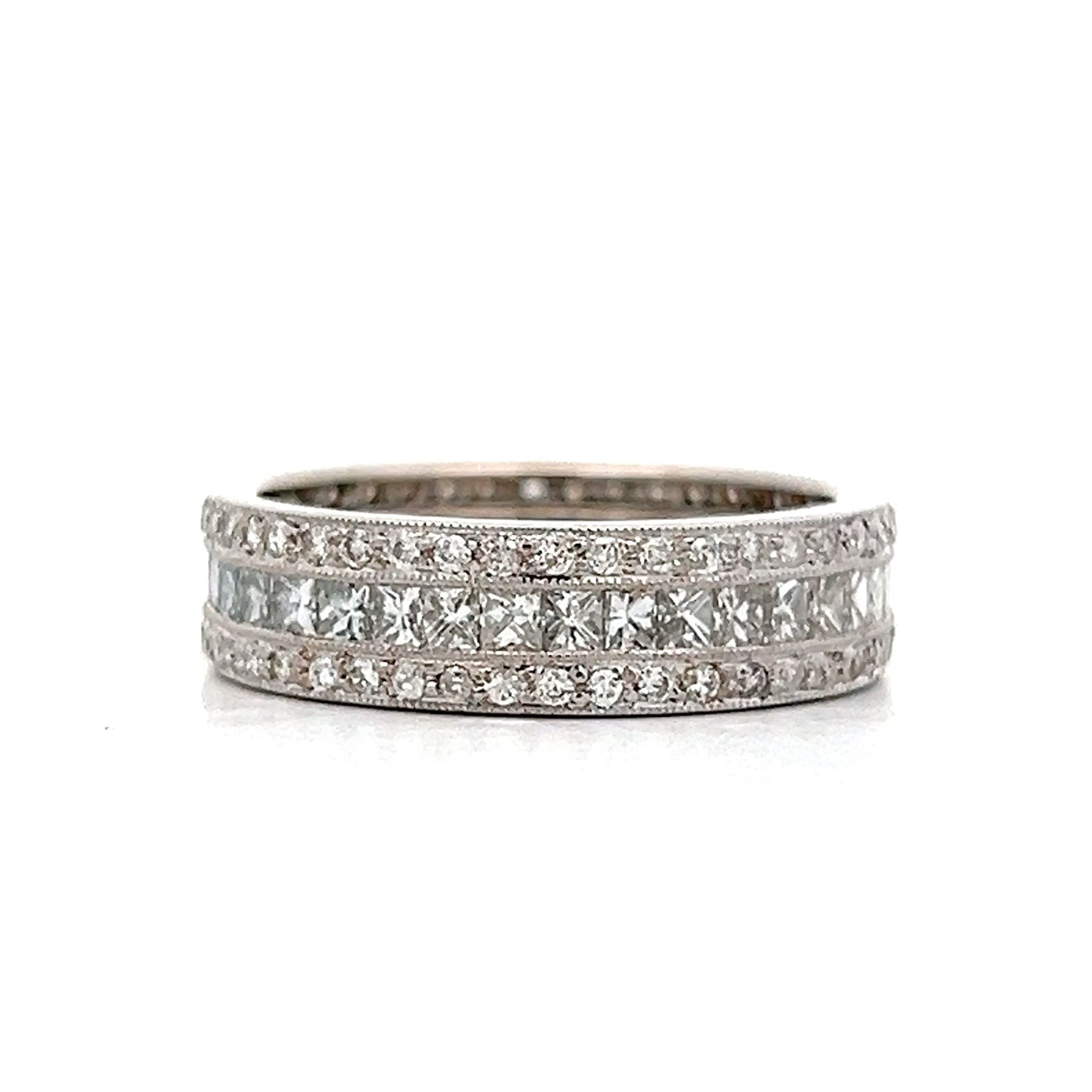 1.50 Princess & Round Diamond Band in 14k White Gold