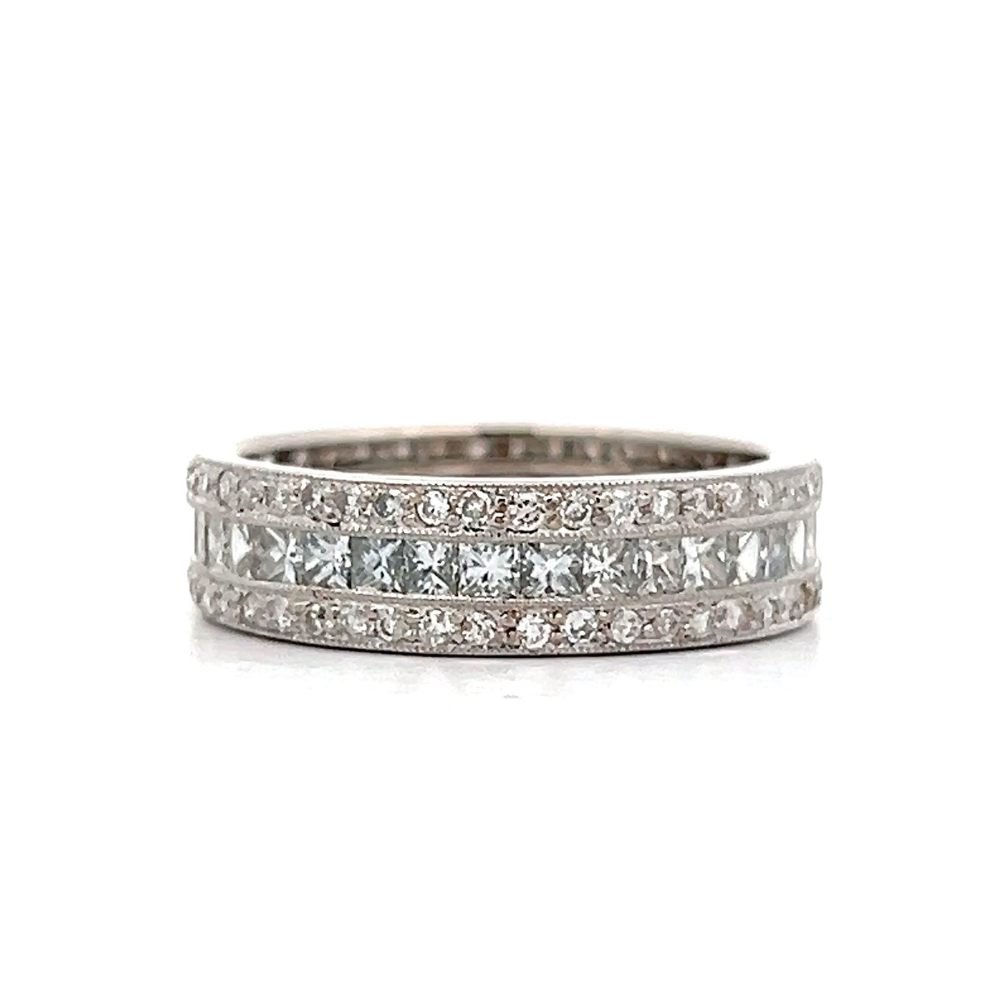 1.50 Princess & Round Diamond Band in 14k White Gold