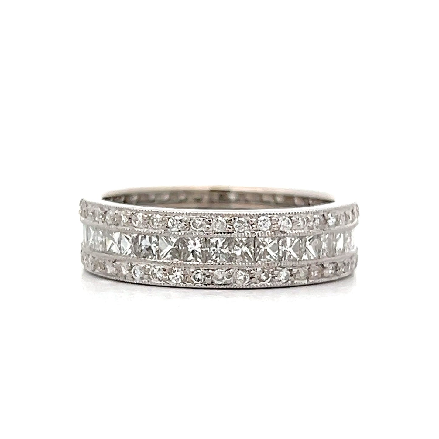 1.50 Princess & Round Diamond Band in 14k White Gold