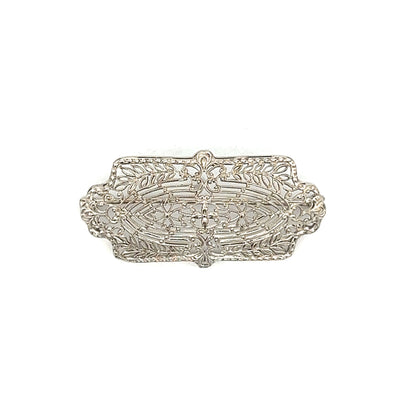 Antique Art Deco Filigree Brooch in 14k White Gold