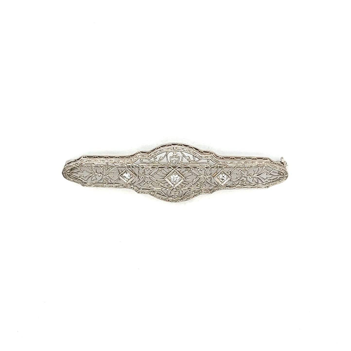 .08 Vintage Diamond Filigree Brooch in 14k White Gold