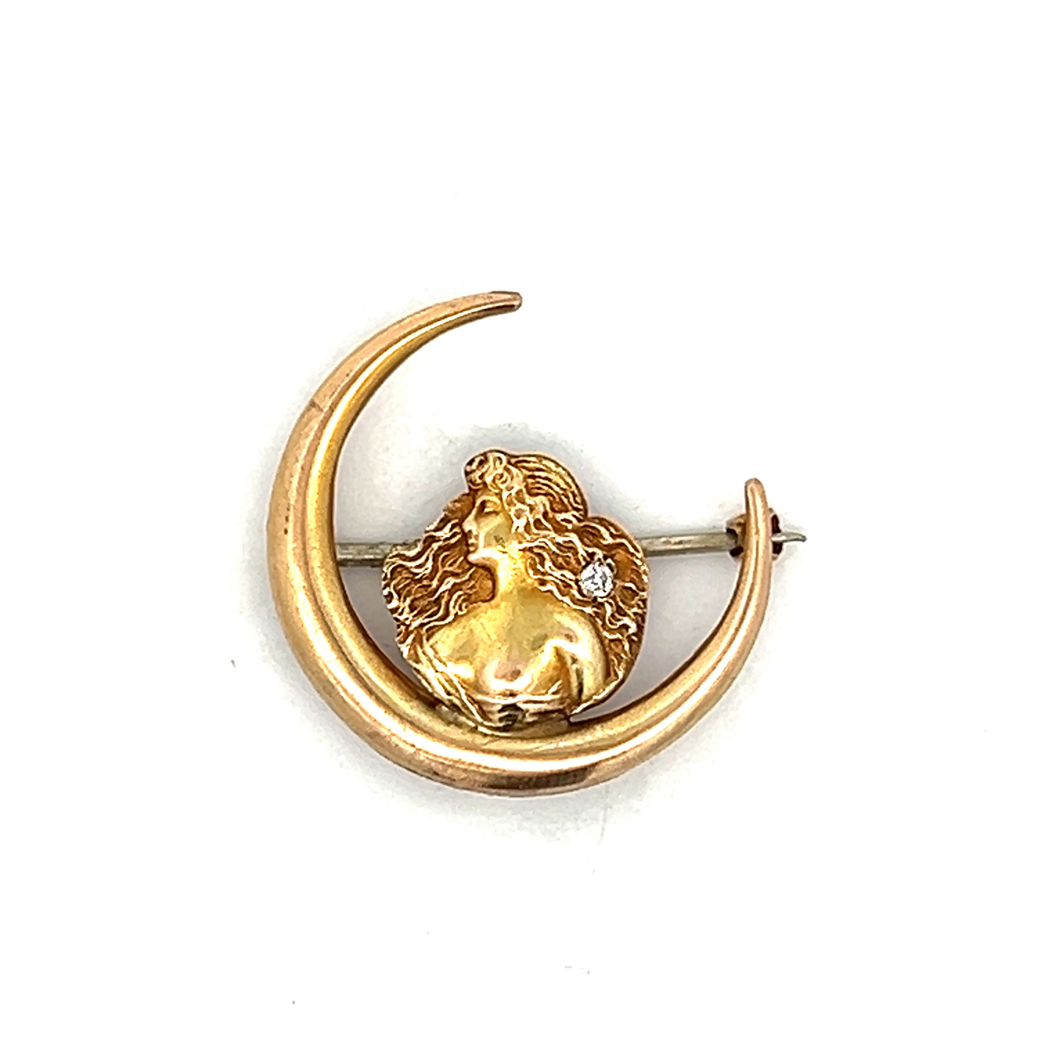 Crescent fashion Moon Brooch - Mystic Moon Jewelry - Gold Filled Brooch