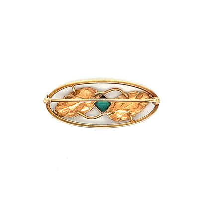 .35 Green Tourmaline Art Nouveau Brooch in 14k Yellow Gold