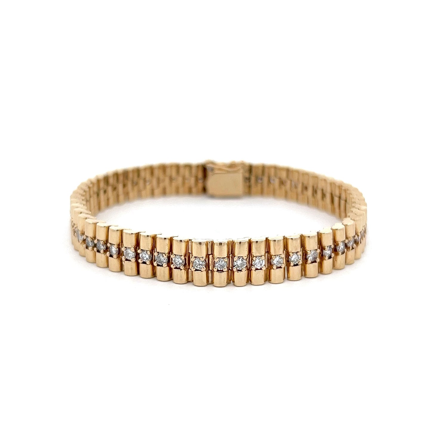 3.24 Fluted Link Diamond Bracelet in 14k Yellow Gold