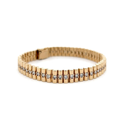 3.24 Fluted Link Diamond Bracelet in 14k Yellow Gold