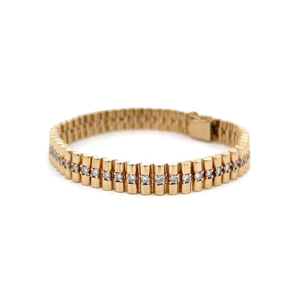 3.24 Fluted Link Diamond Bracelet in 14k Yellow Gold