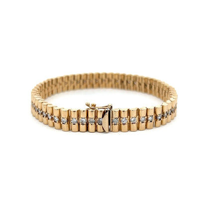 3.24 Fluted Link Diamond Bracelet in 14k Yellow Gold