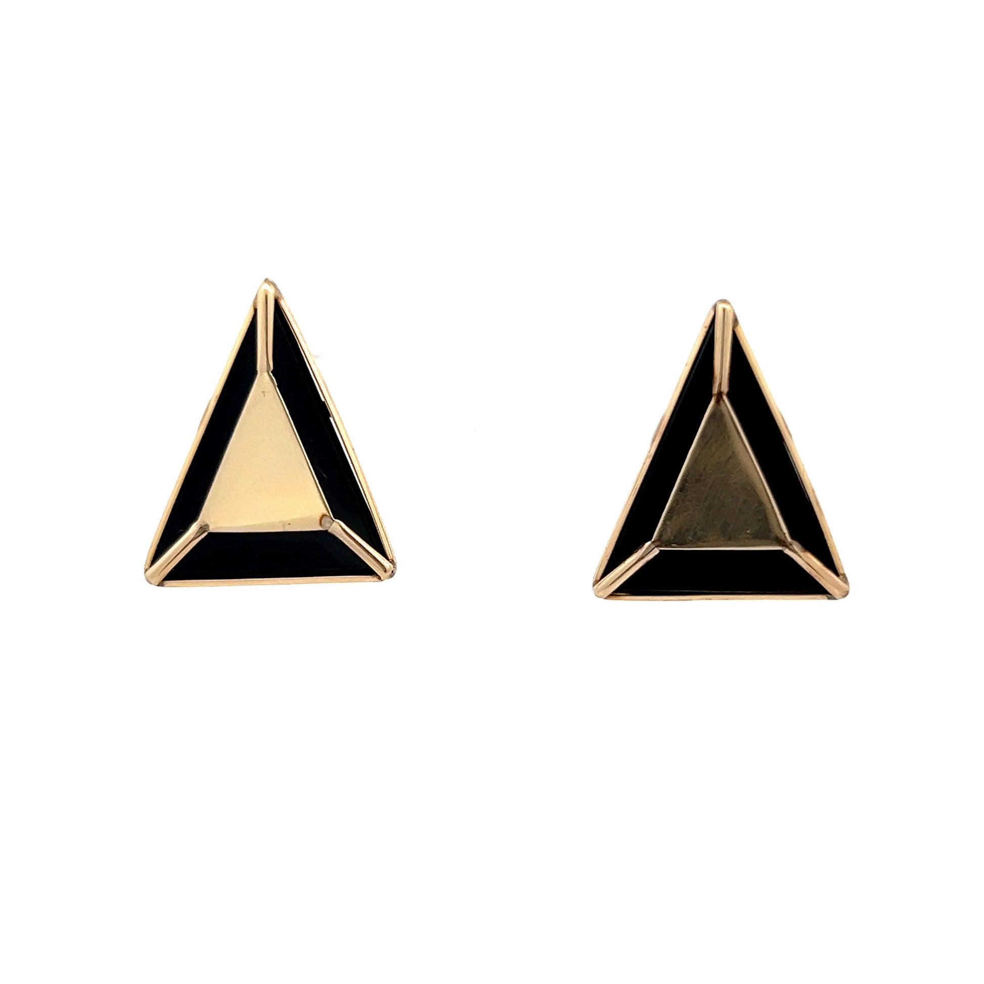 Triangle Stud Earrings with Onyx in 14k Yellow Gold