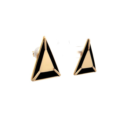 Triangle Stud Earrings with Onyx in 14k Yellow Gold