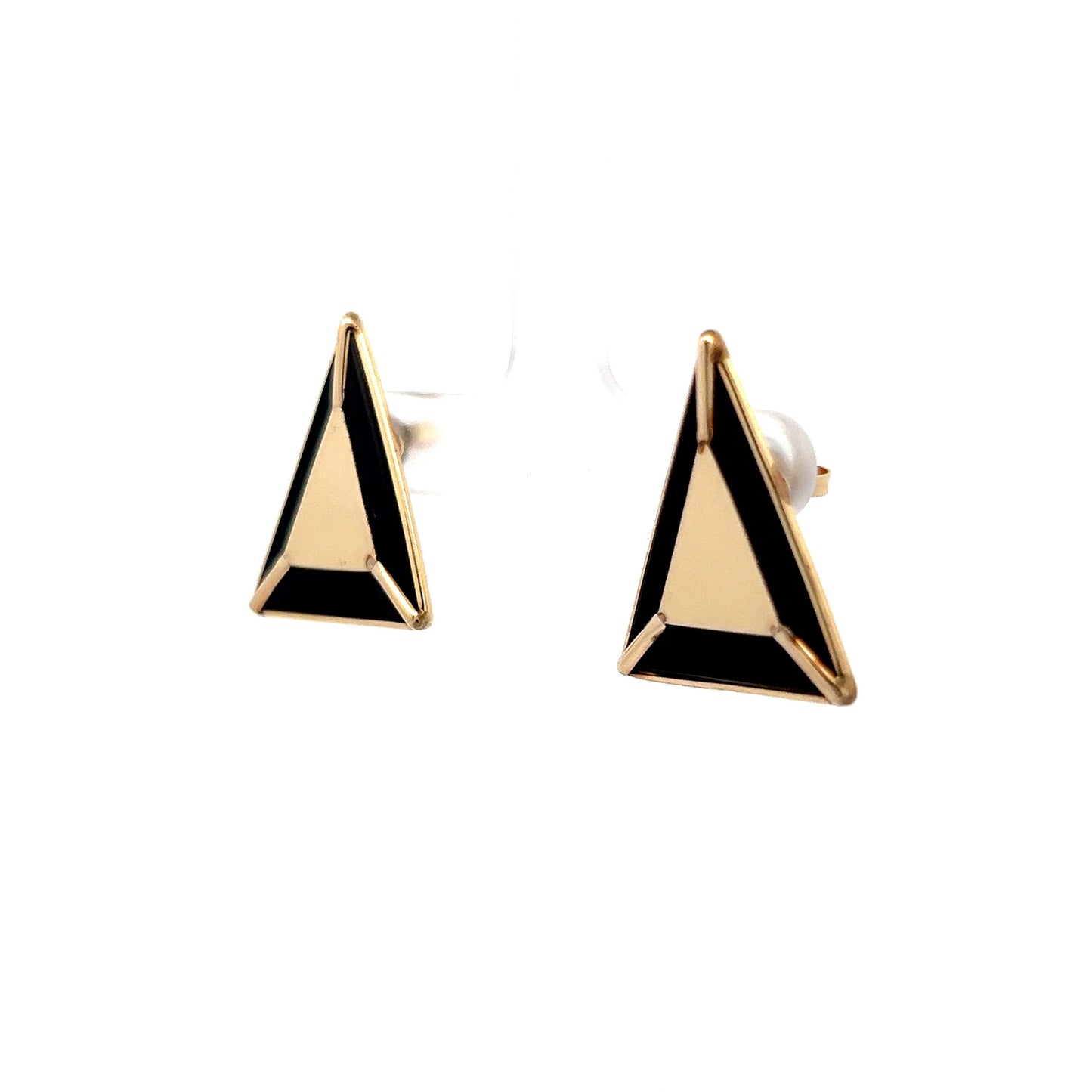 Triangle Stud Earrings with Onyx in 14k Yellow Gold