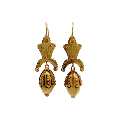 Antique Victorian Hollow Dangle Earrings in 15k Yellow Gold