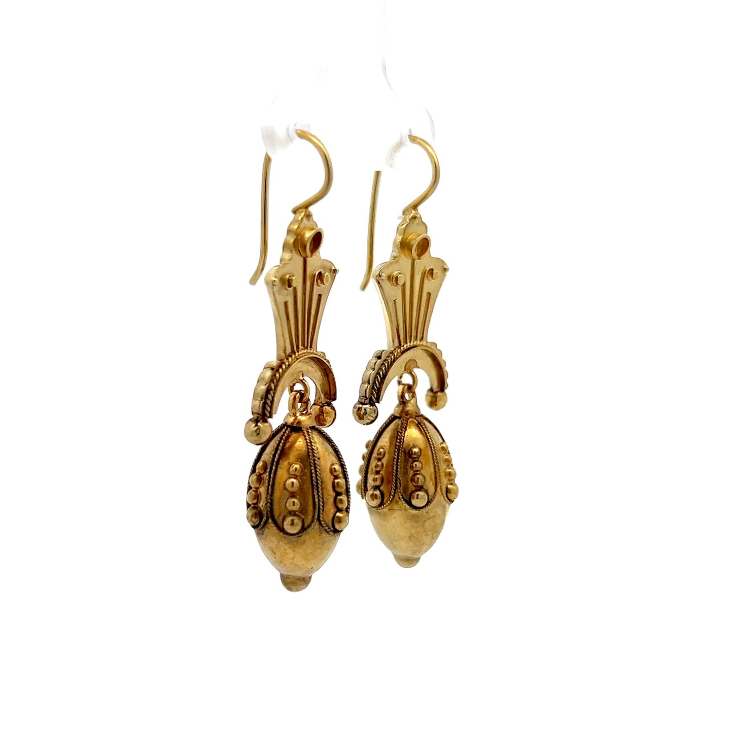 Antique Victorian Hollow Dangle Earrings in 15k Yellow Gold