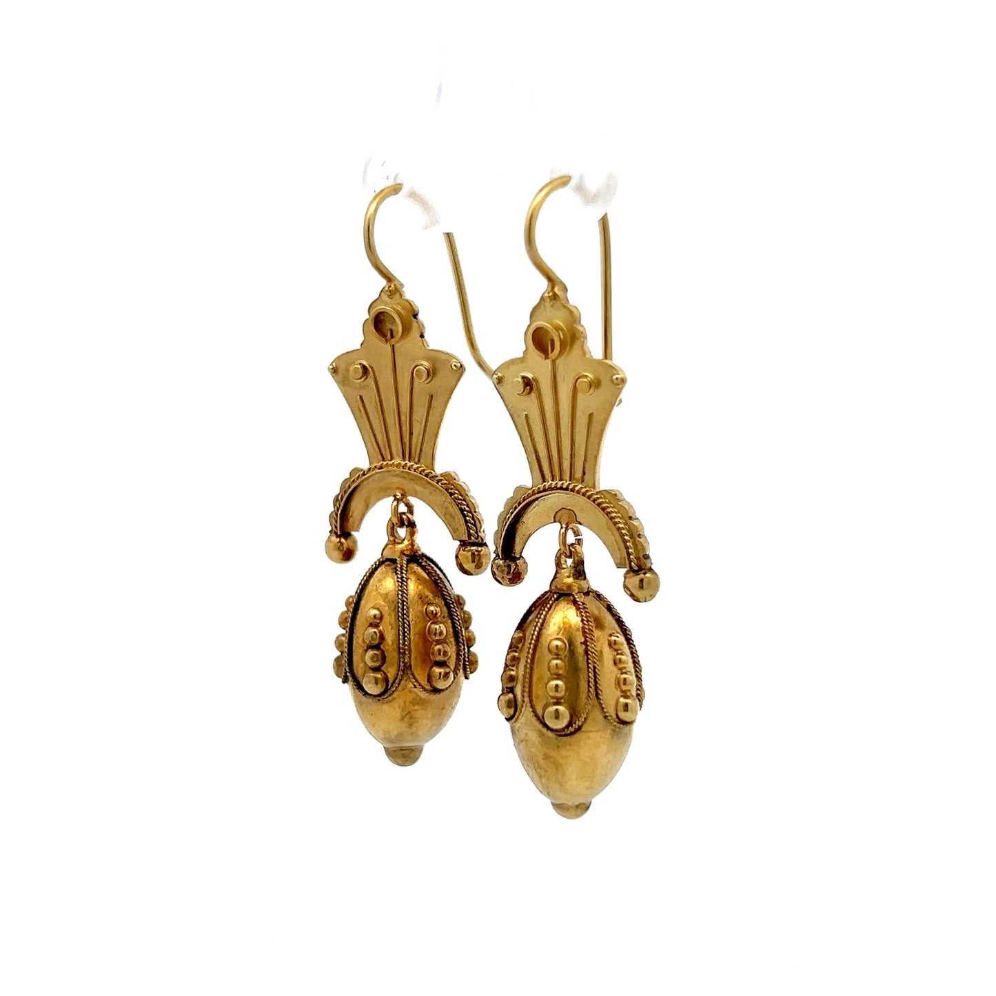 Antique Victorian Hollow Dangle Earrings in 15k Yellow Gold