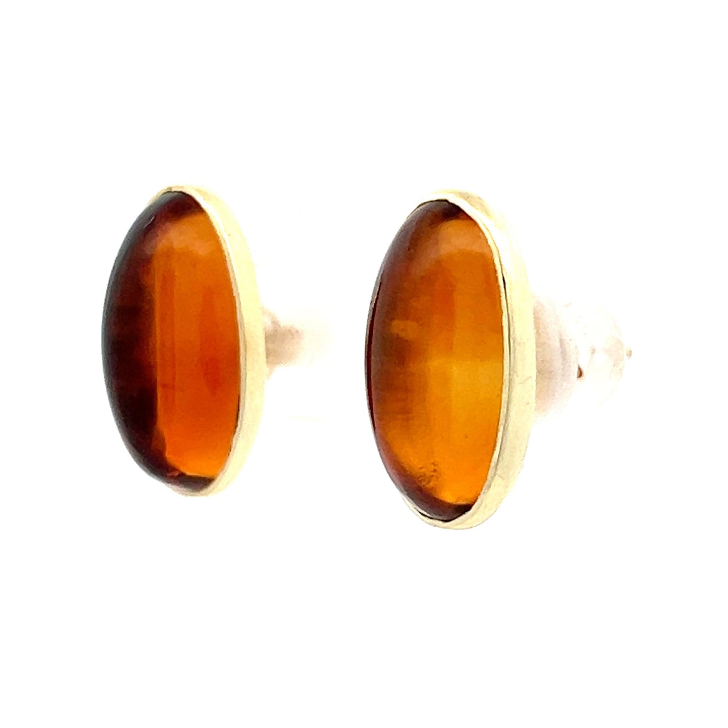 8.60 Cabochon Citrine Stud Earrings in 14k Yellow Gold