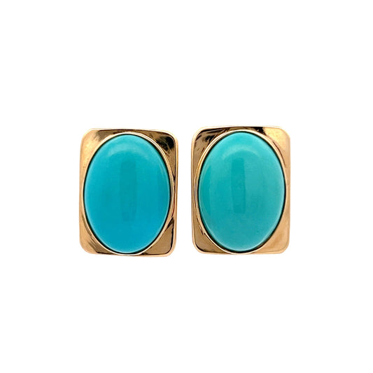 23.12 Cabochon Turquoise Earrings in 14k Yellow Gold