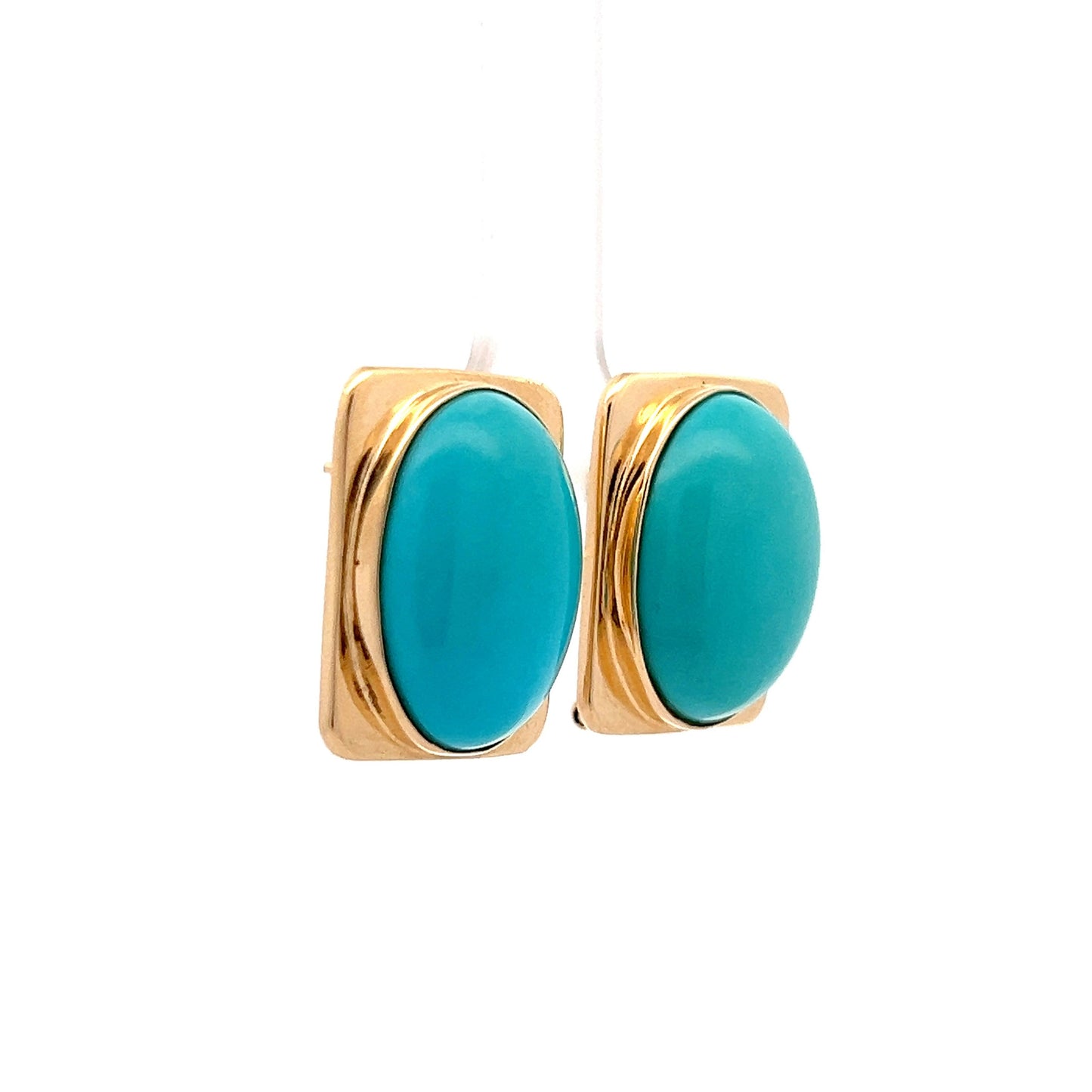 23.12 Cabochon Turquoise Earrings in 14k Yellow Gold
