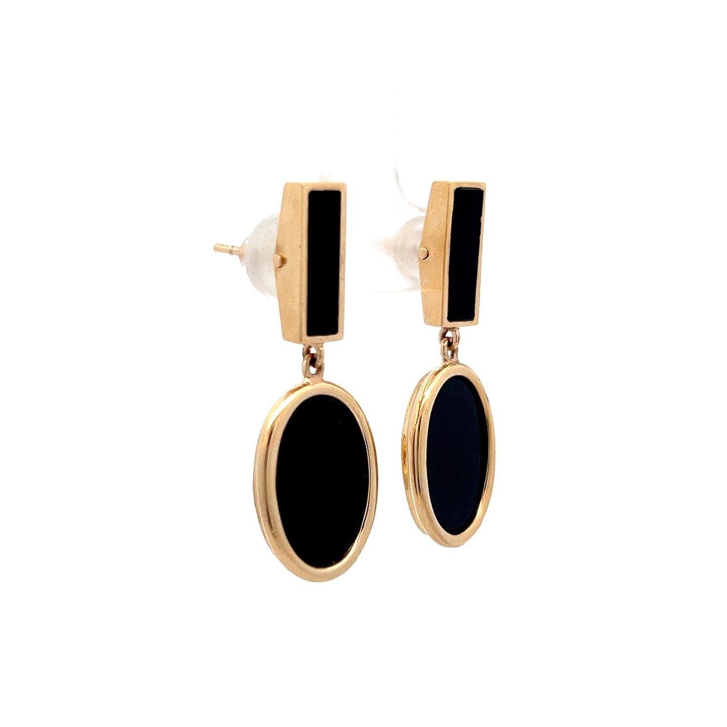 Black Onyx Dangle Earrings in 14k Yellow Gold