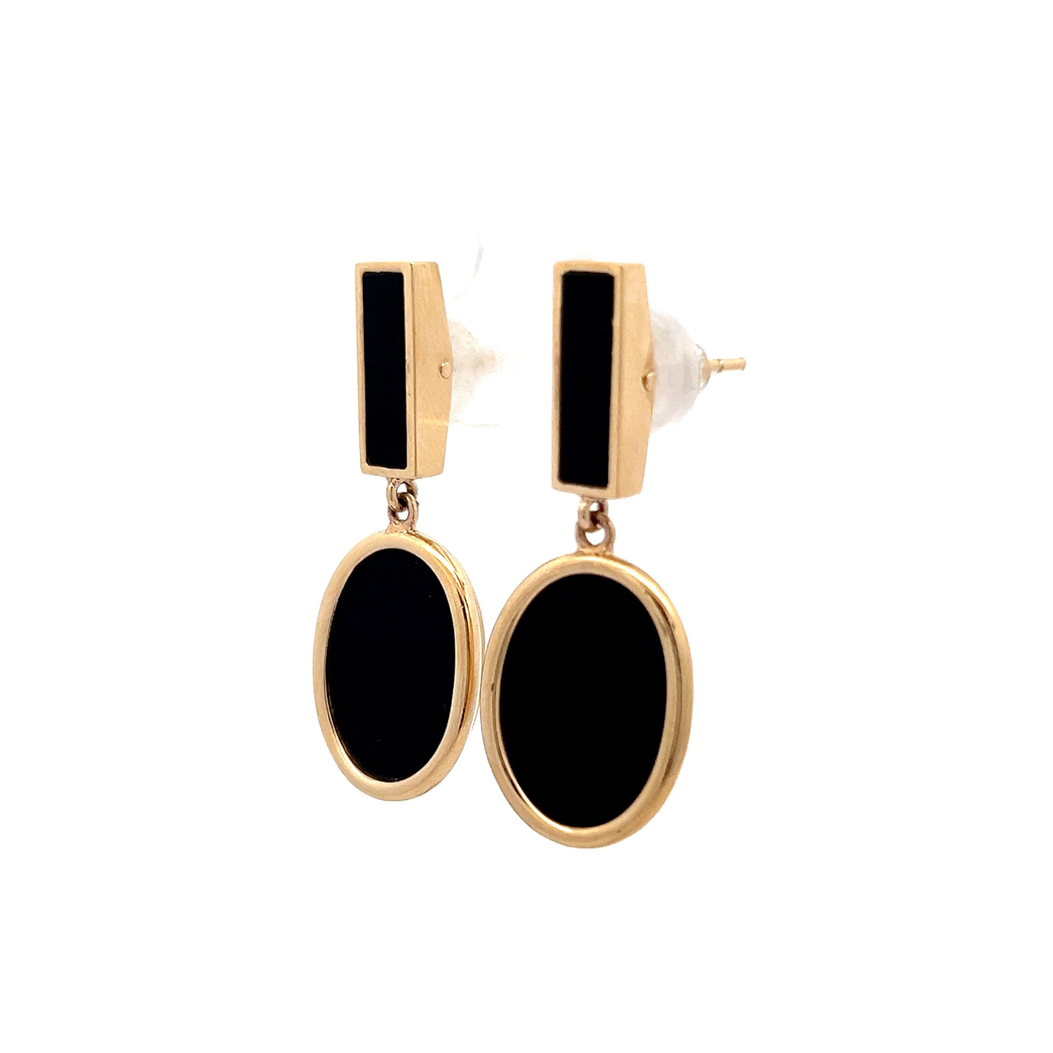 Black Onyx Dangle Earrings in 14k Yellow Gold Filigree Jewelers