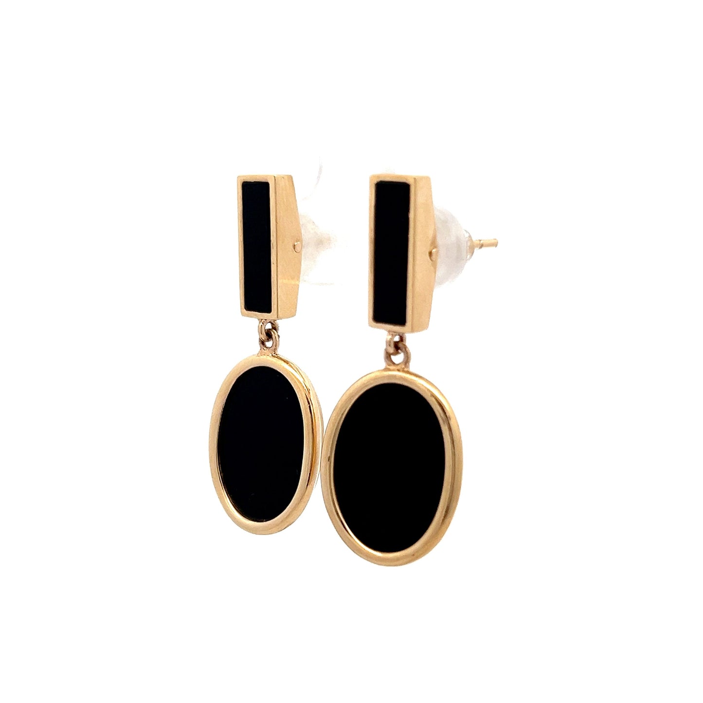 Black Onyx Dangle Earrings in 14k Yellow Gold
