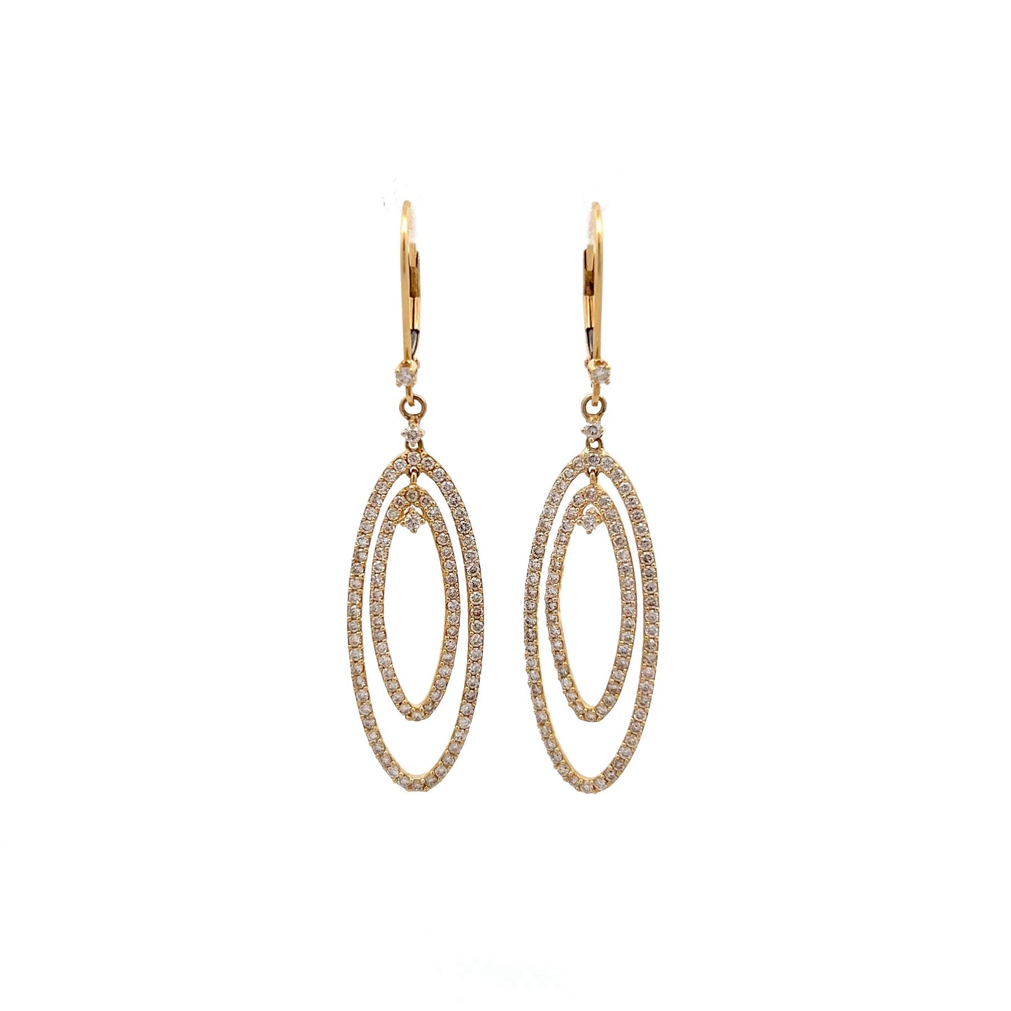 1.85 Diamond Double Oval Dangle Earrings in 14k