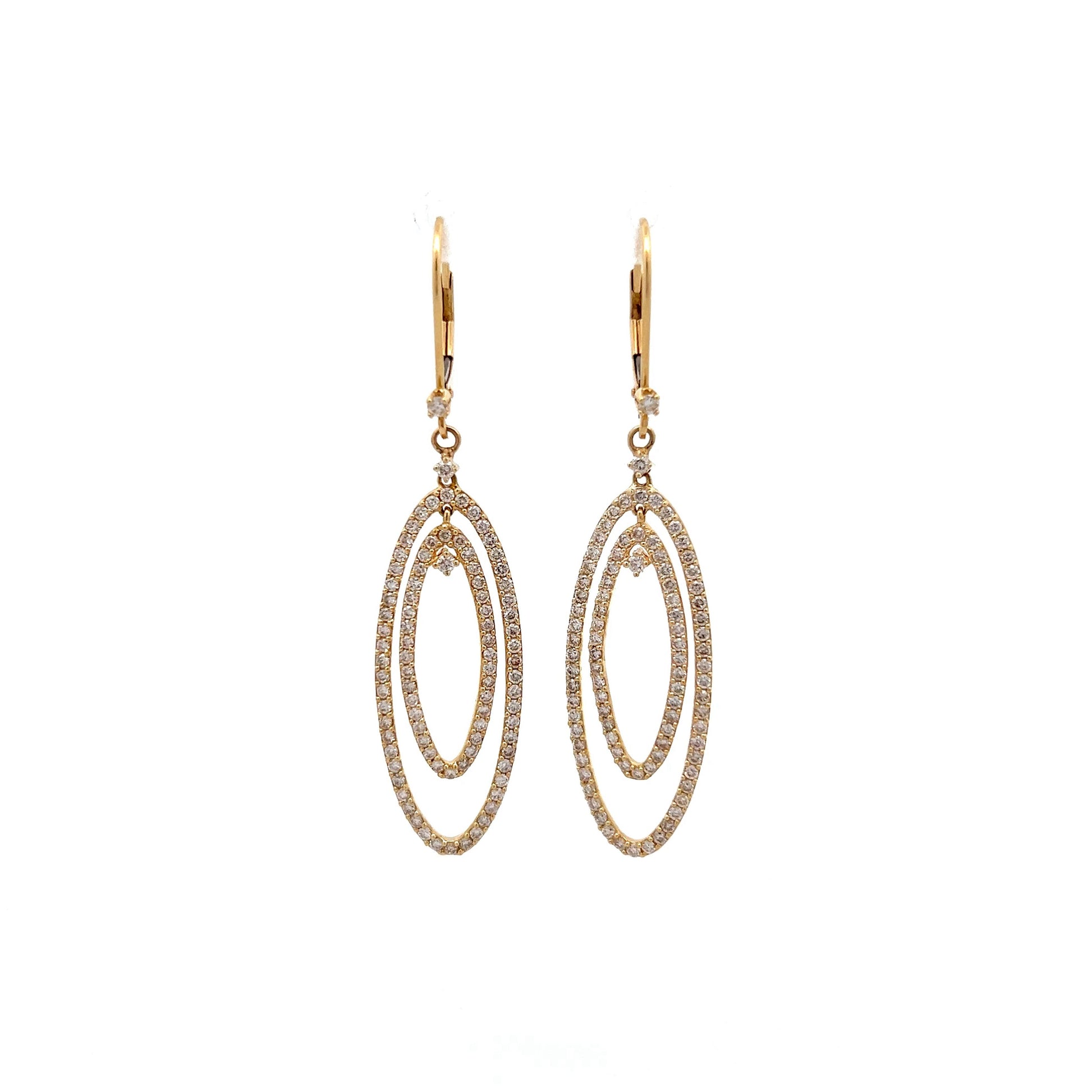 1.85 Diamond Double Oval Dangle Earrings in 14k