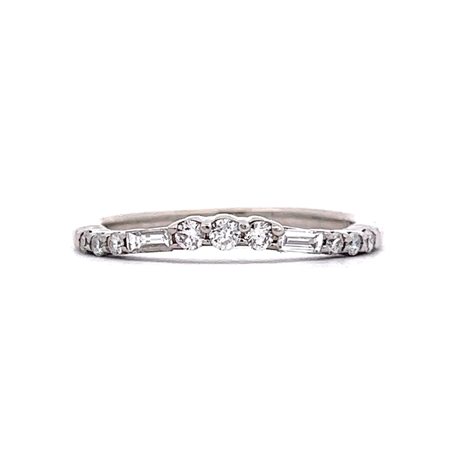 .29 Round & Baguette Cut Diamond Wedding Band in 14k White Gold
