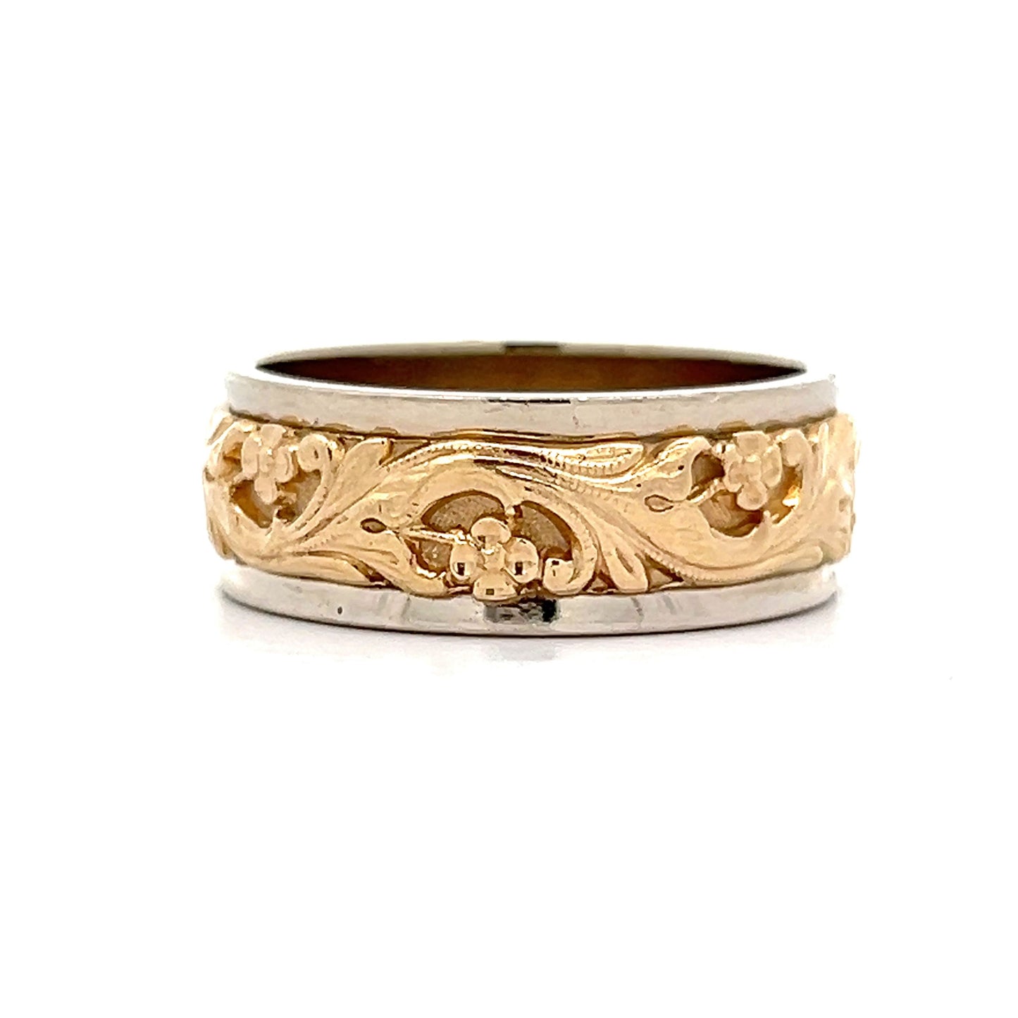 8mm Two-Tone Floral Men's Band in 14k