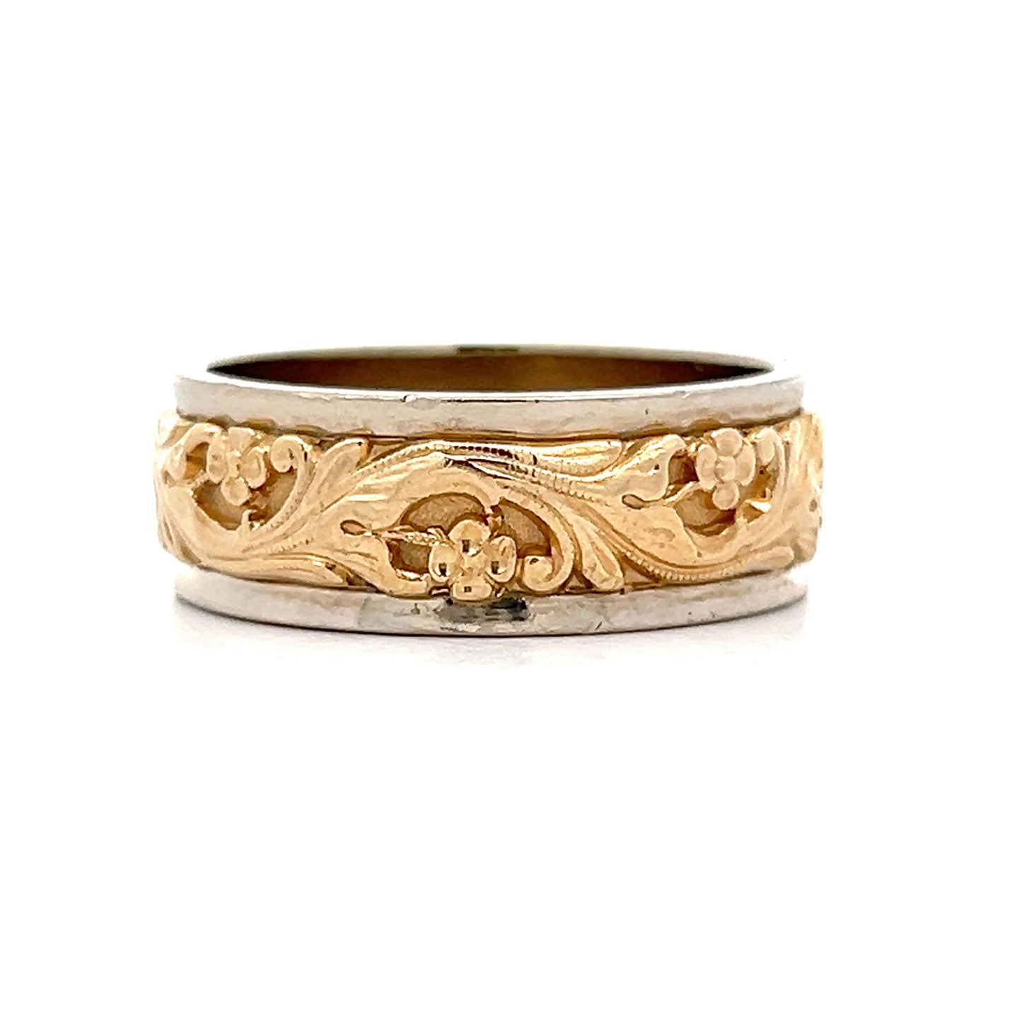 8mm Two-Tone Floral Men's Band in 14k