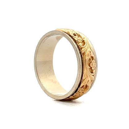 8mm Two-Tone Floral Men's Band in 14k