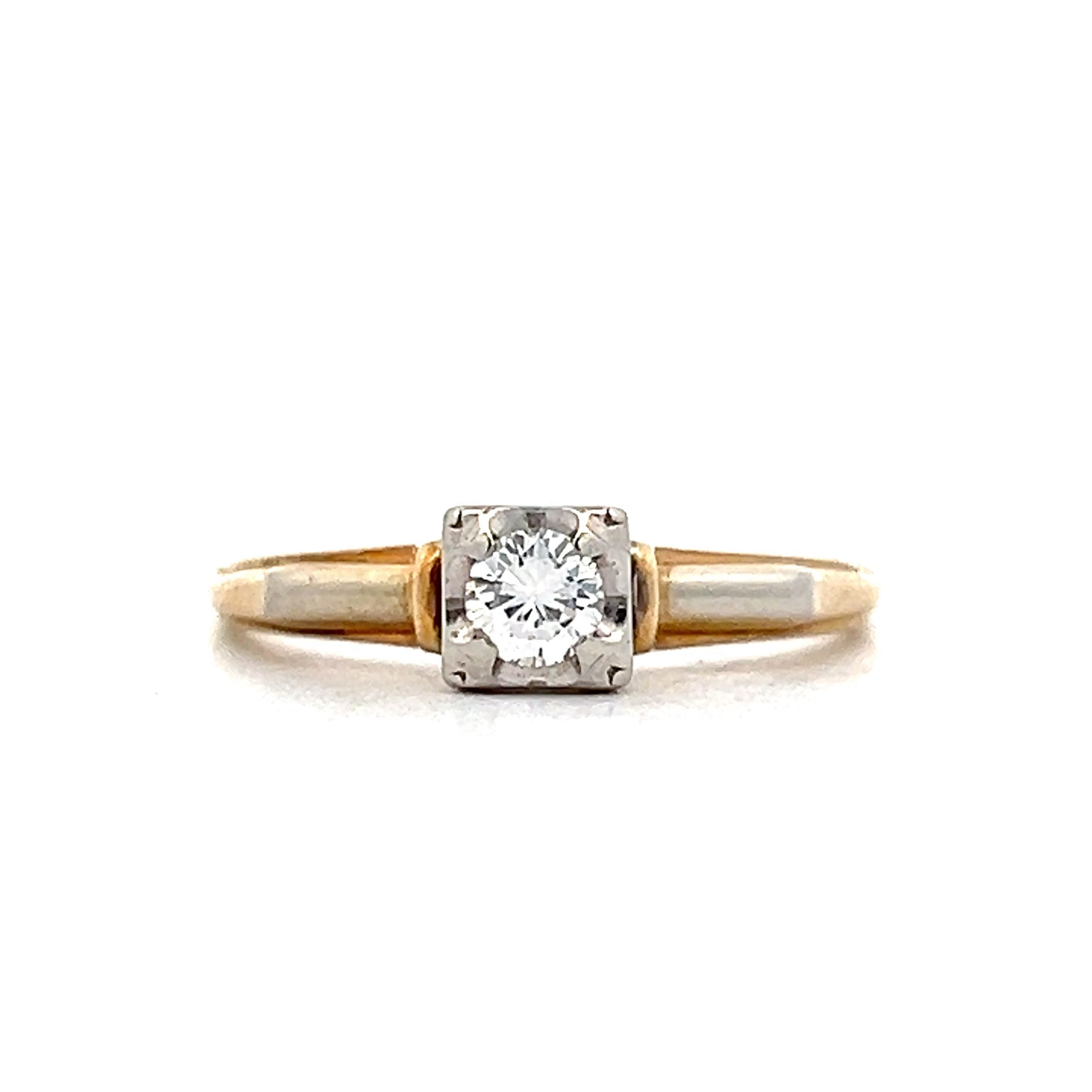 .18 Retro Solitaire Engagement Ring in Yellow & White Gold