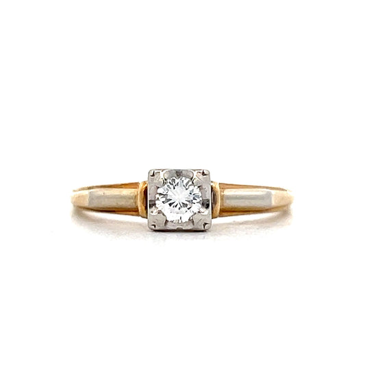 .18 Retro Solitaire Engagement Ring in Yellow & White Gold