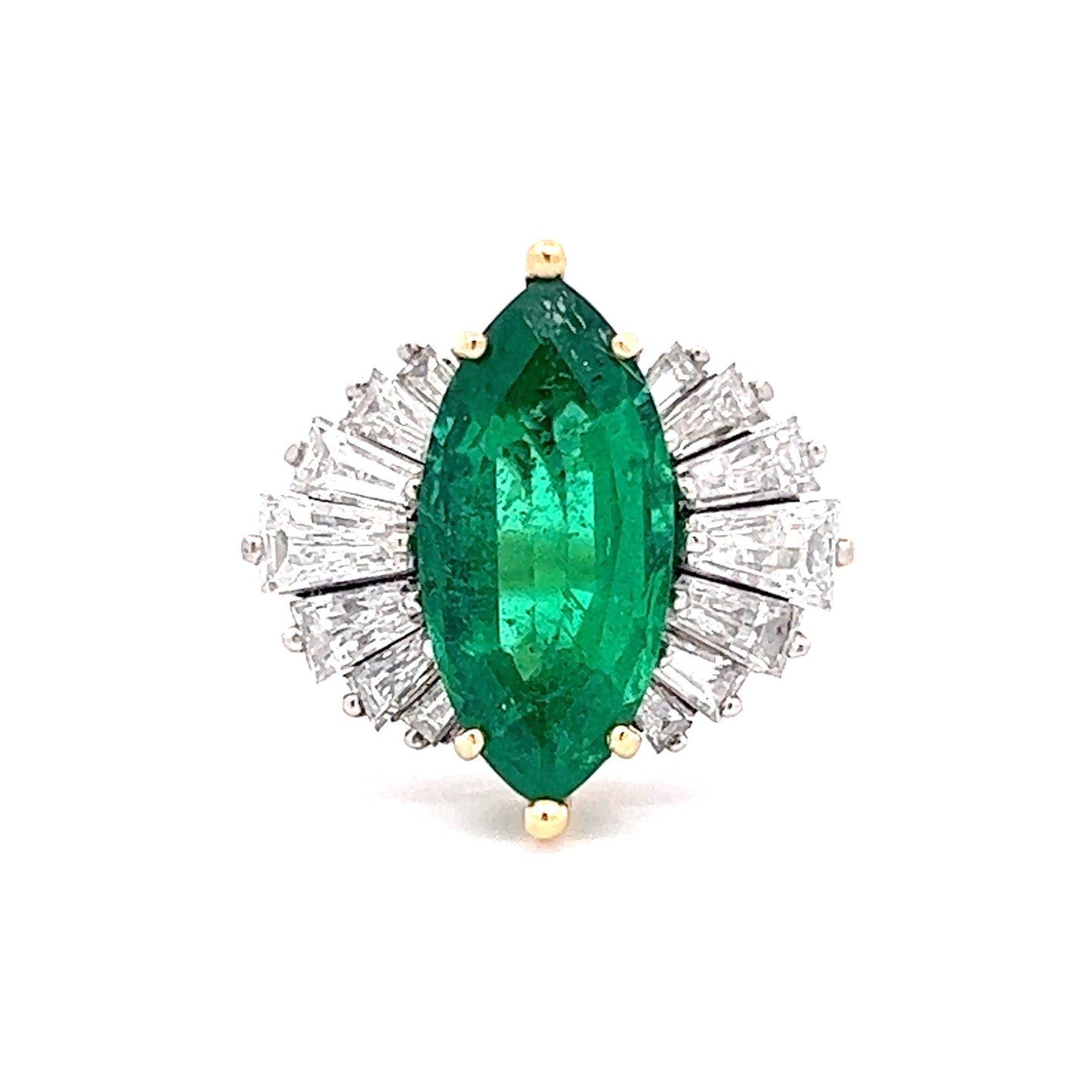 2.32 Emerald & Diamond Cocktail Ring in 18k Yellow Gold and Platinum