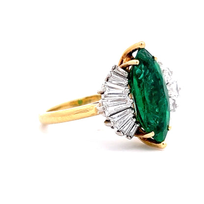 2.32 Emerald & Diamond Cocktail Ring in 18k Yellow Gold and Platinum