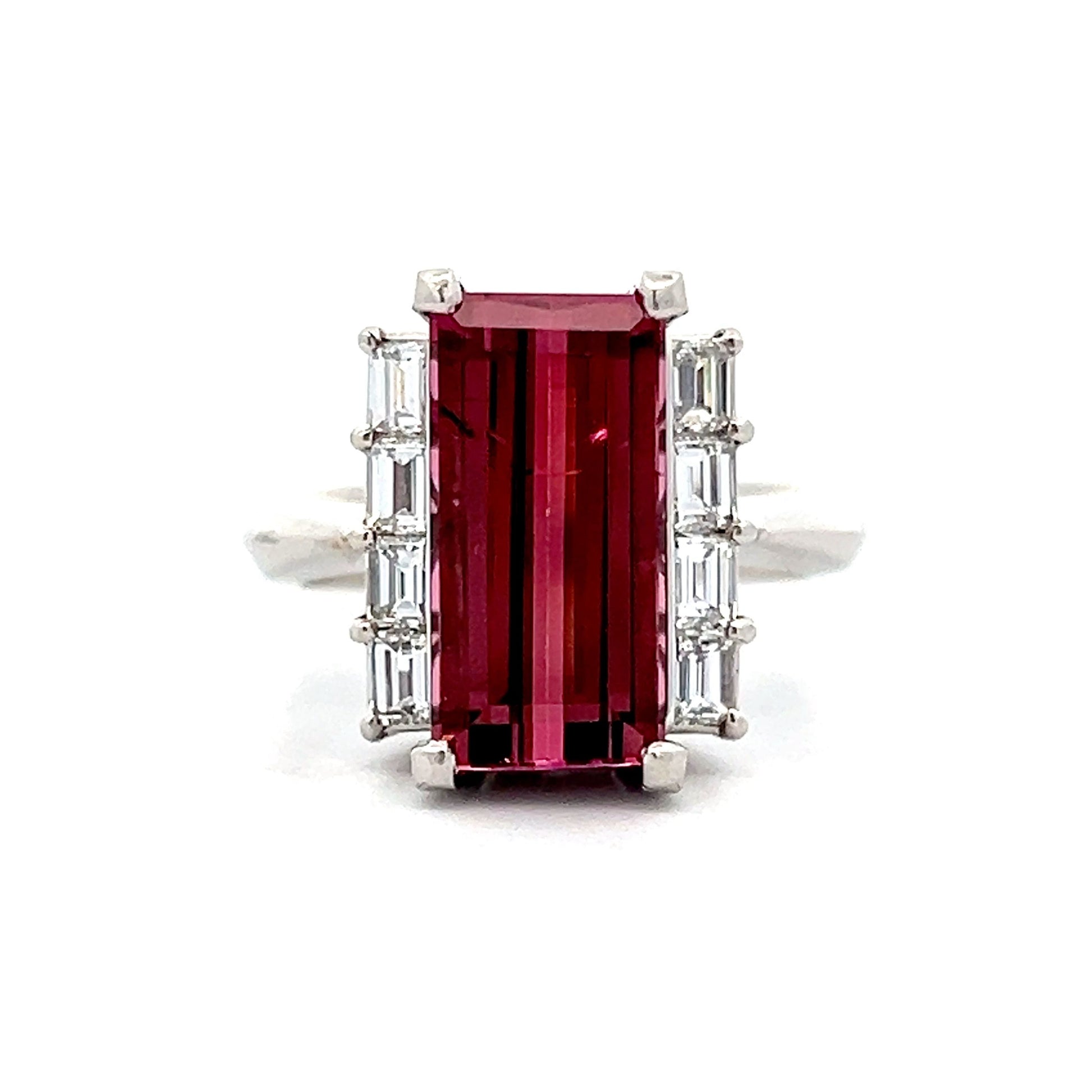 4.64 Emerald Cut Tourmaline Cocktail Ring in Platinum