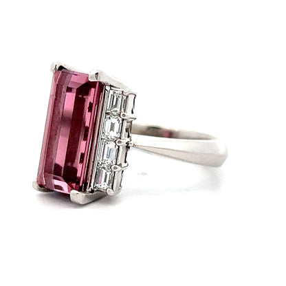 4.64 Emerald Cut Tourmaline Cocktail Ring in Platinum