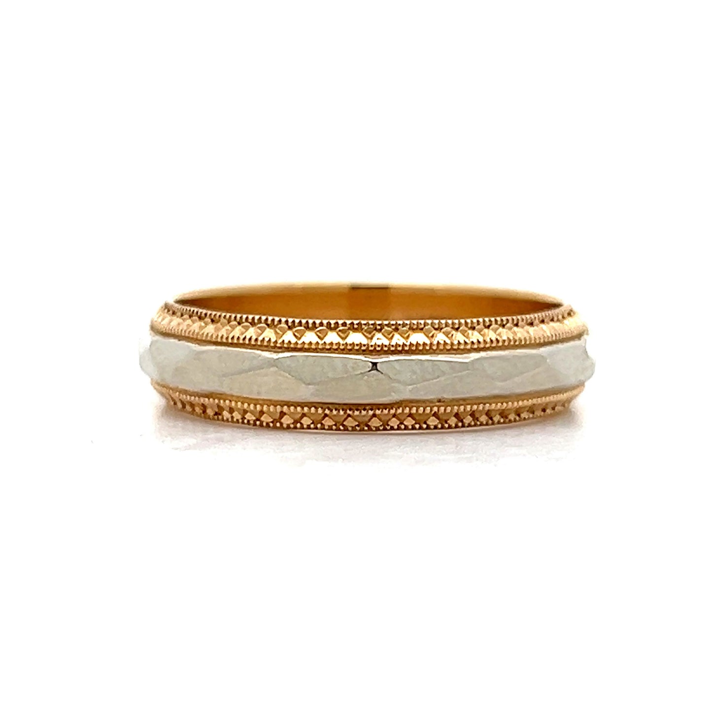 Mens Vintage Retro Two-Tone Wedding Band in 14k