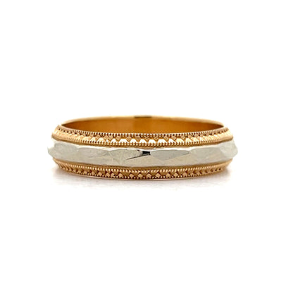 Mens Vintage Retro Two-Tone Wedding Band in 14k