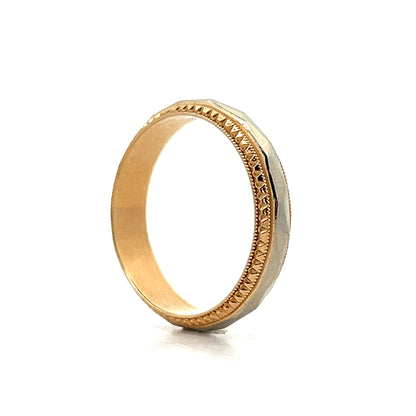 Mens Vintage Retro Two-Tone Wedding Band in 14k