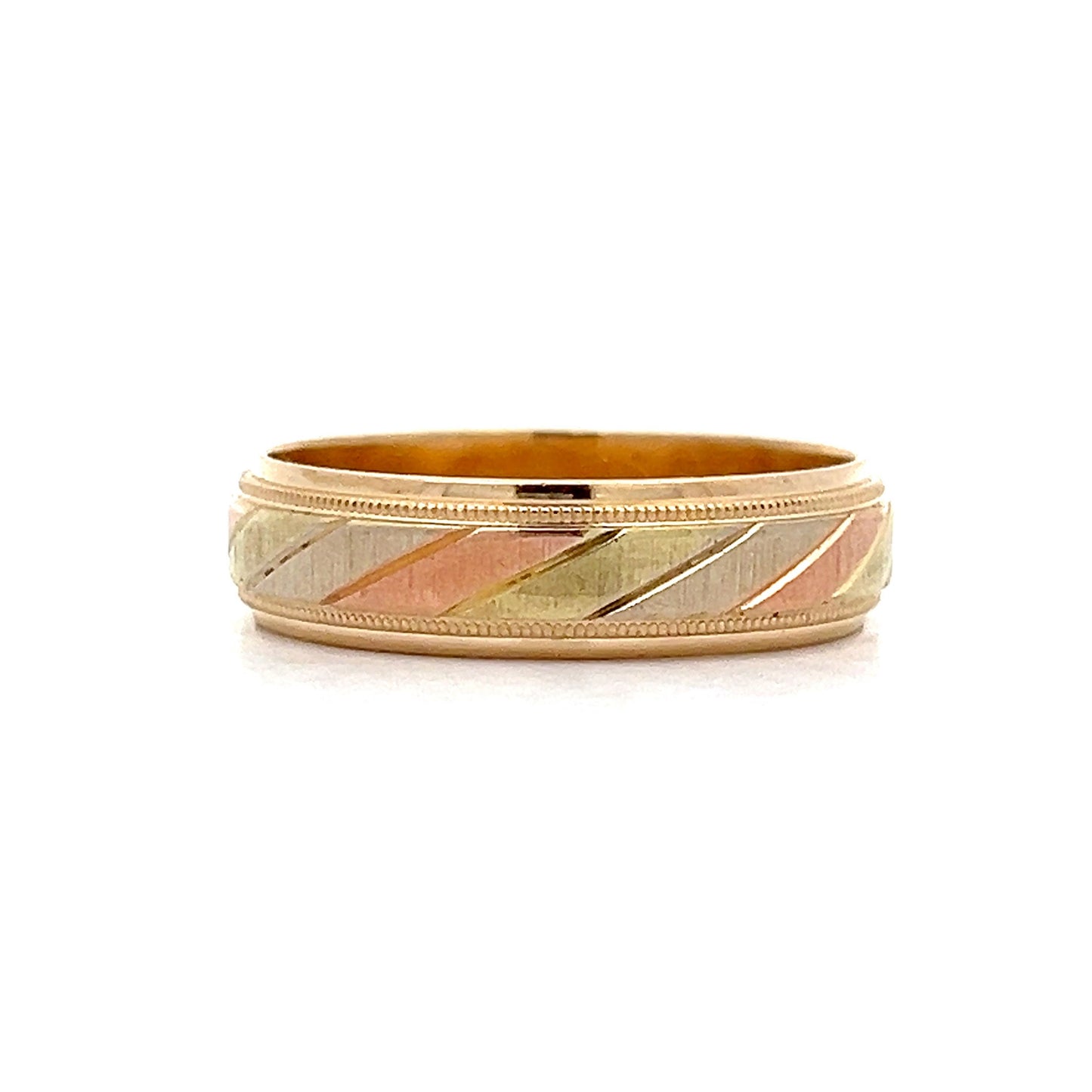 Mens Tri-Tone Milgrain Wedding Band in 14k