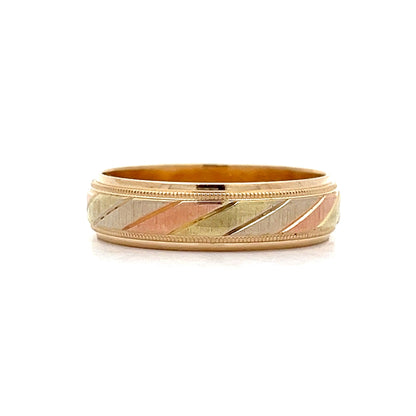 Mens Tri-Tone Milgrain Wedding Band in 14k