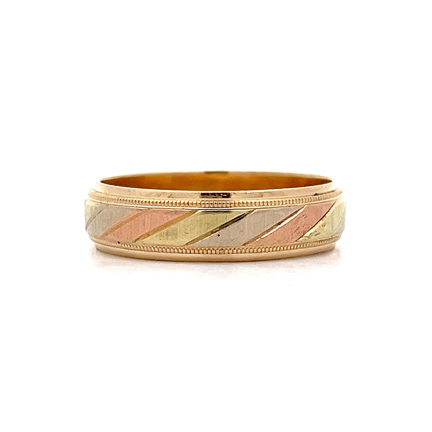 Mens Tri-Tone Milgrain Wedding Band in 14k