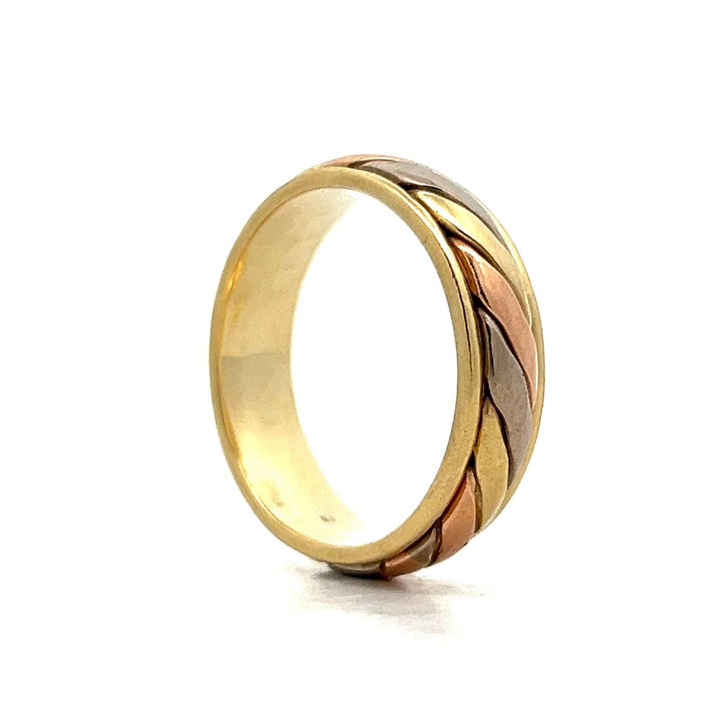 Mens Tri-Tone Milgrain Wedding Band in 14k