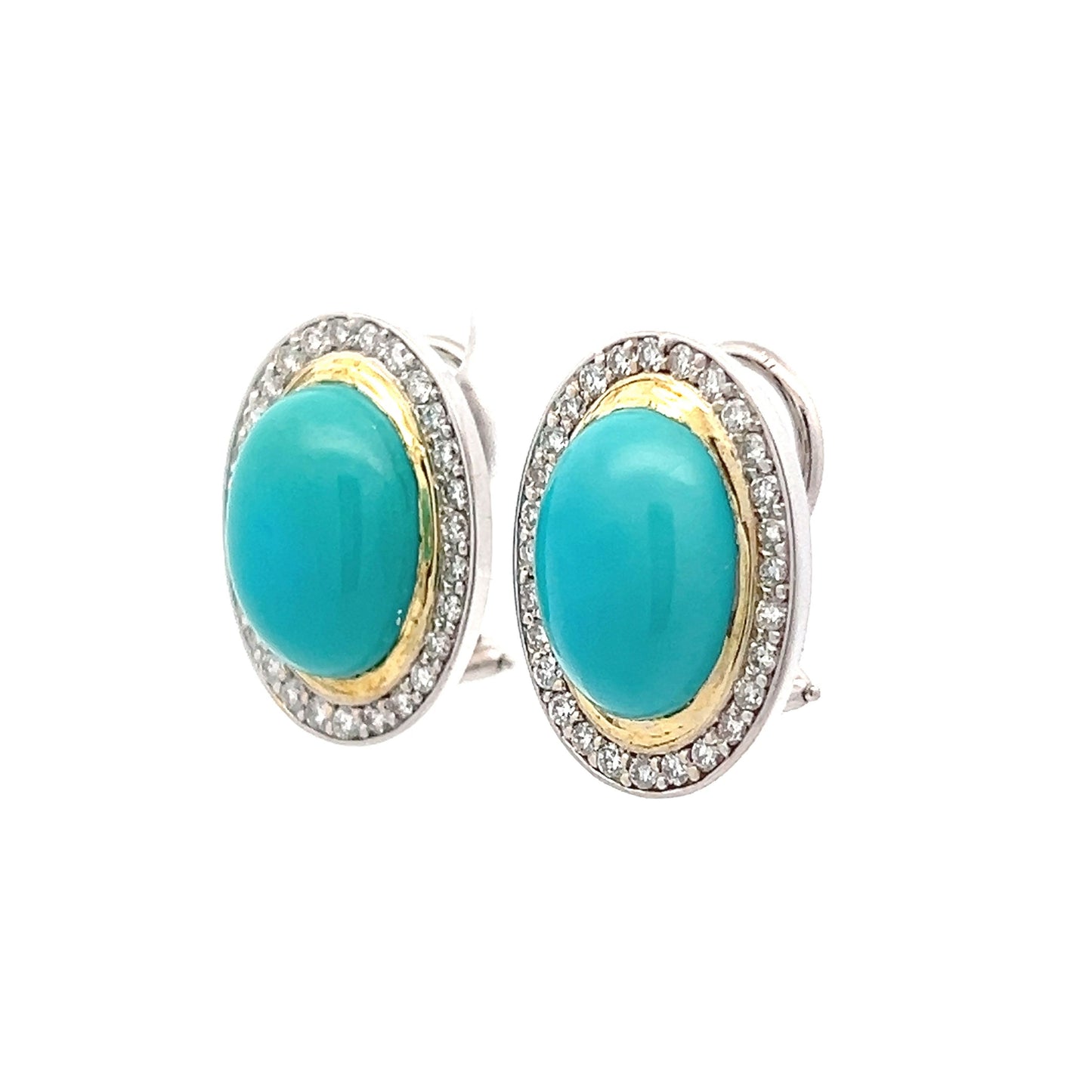 Oval Cabochon Turquoise & Diamond Earrings in 18k