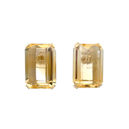 30.40 Emerald Cut Citrine Stud Earrings in 14k