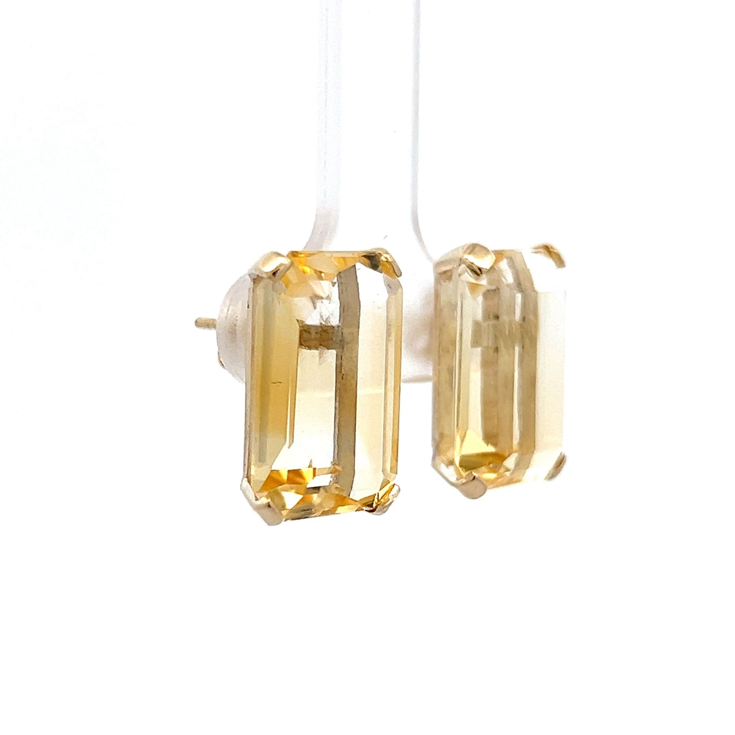 30.40 Emerald Cut Citrine Stud Earrings in 14k