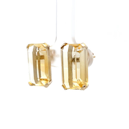 30.40 Emerald Cut Citrine Stud Earrings in 14k