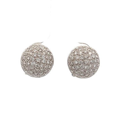 1.10 Domed Pave Diamond Earrings in 18k White Gold