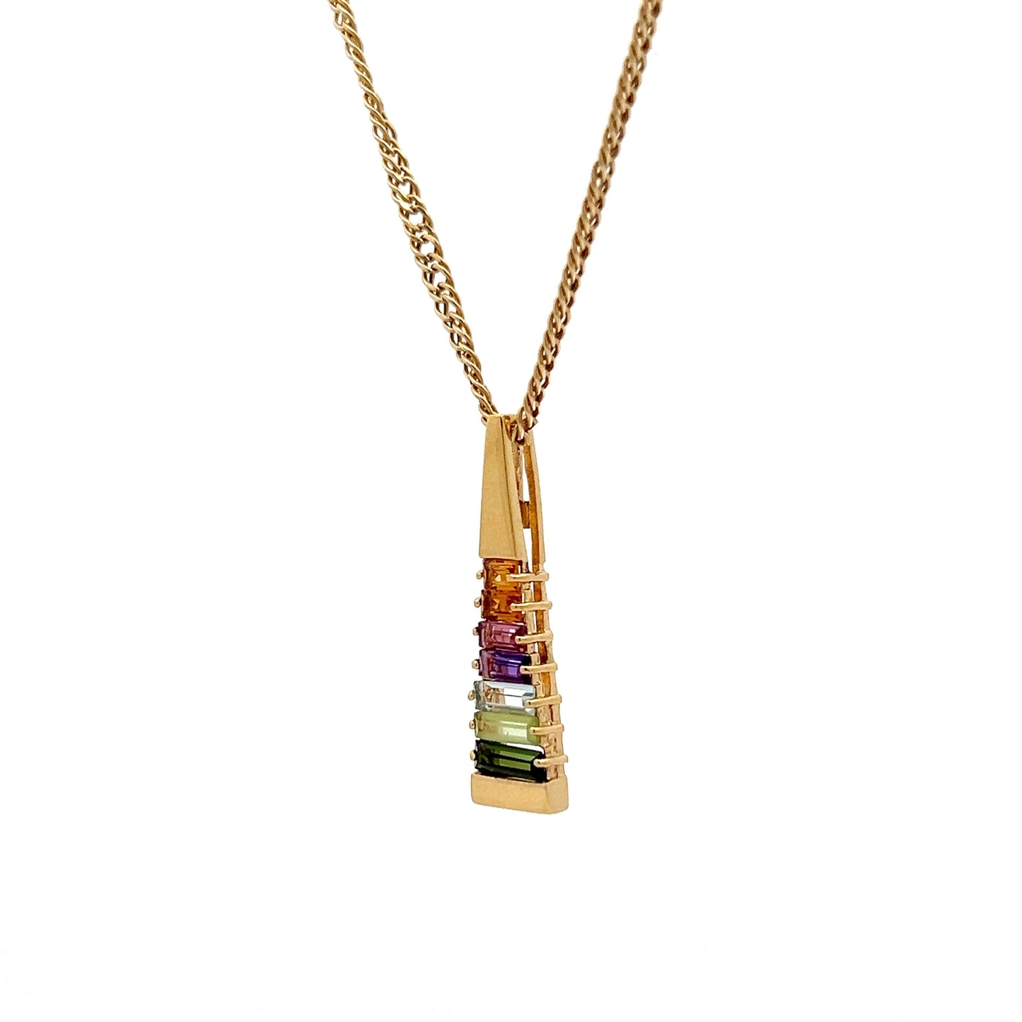 Multi-Gemstone Pyramid Pendant in 18k Yellow Gold