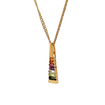 Multi-Gemstone Pyramid Pendant in 18k Yellow Gold