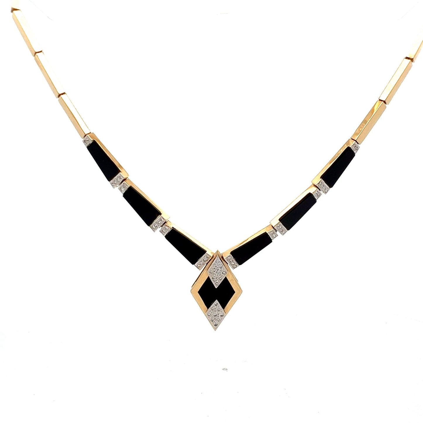 1980's Onyx & Diamond Collar Necklace in 14k